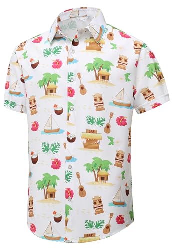 Mens Hawaiian Shirt, Short Sleeves Button Down Beach Clothing, Unisex Summer Flamingos Casual Aloha Floral Shirts