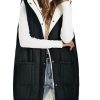 Womens Long Puffer Vests Outerwear Hooded Button Down Gilet Sleeveless Warm Winter Coats Jackets