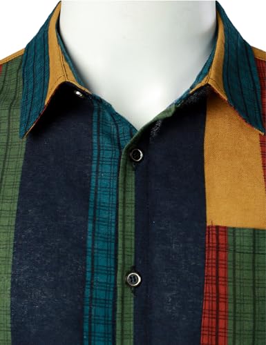 Men's Cotton Linen Vintage Pattern Printed Old Style Shirt Casual Short Sleeve Button Down Retro Shirts