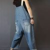 Women Casual Loose Cropped Denim Jumpsuits Rompers Jeans Overalls Distressed Ripped Fringed/Pockets P49