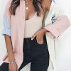 Womens Color Block Button Down Shirts Long Sleeve Oversized Boyfriend Blouses Tops