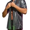 Men's 70s Sparkly Disco Top Crocodile Pattern Metallic Rave Button Down Shirt Short Sleeve Party T Shirt