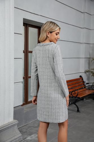 Women's Long Sleeve Tweed Mini Dress Business Work Short Dress Elegant Cute Party Dresses