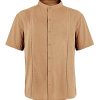 Mens Short Sleeve Cuban Camp Guayabera Shirt Linen Cotton Hippie Beach Button Down Shirts