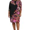 Women's Crew Neck Knee Length 3/4 Sleeve Cascade Print Occasion Event Office Polished Chic Dress