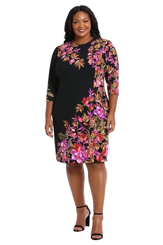 Women's Crew Neck Knee Length 3/4 Sleeve Cascade Print Occasion Event Office Polished Chic Dress