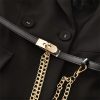 41ObwFf9TKL.jpg Women Black Skirts Suit Long Sleeve Sashes Blazer Mesh Long Skirts 2 Pieces Set