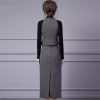 Women Elegant Office and Business Suit V-Neck Long-Sleeved Single-Breasted Tank Skirt 2 Piece Set