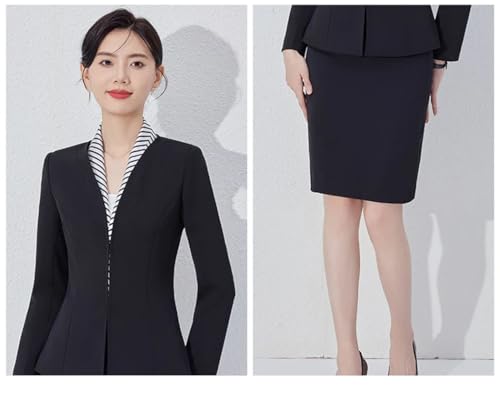 Women Long Sleeve Slim Fit Suit Jacket Midi Wrap Hip Pencil Skirt 2 Piece Sets Business Casual Sutis