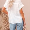 Womens Summer Cotton Linen Short Sleeve Button Down Shirt Collared V-Neck Loose Fit Blouse Beach Office Tops