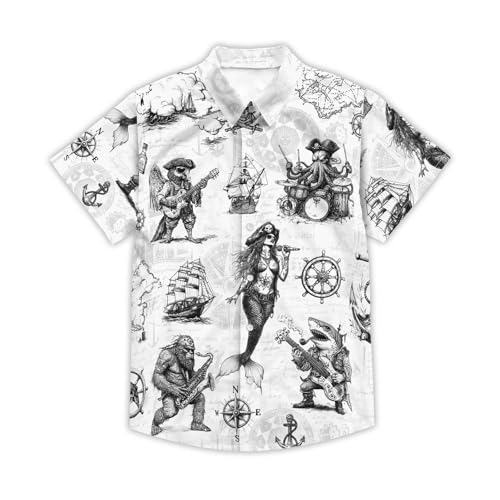 Funny Pirate Hawaiian Shirt Men's Aloha Shirt Summer Beach Vacation Short Sleeve Casual Button Down Shirt