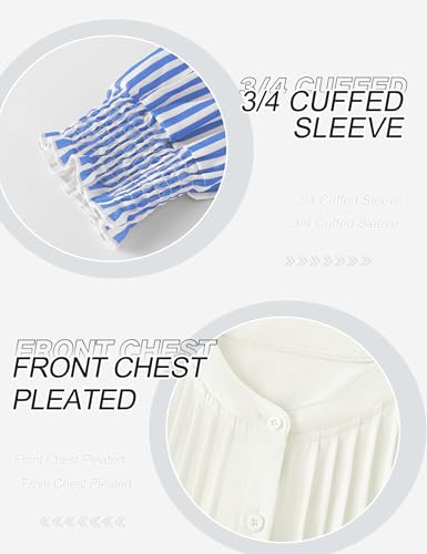Womens 3/4 Sleeves Button Down Shirts Pleated Chiffon Blouses Business Casual Tops Work Office Tshirt