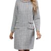 Women's Long Sleeve Tweed Mini Dress Business Work Short Dress Elegant Cute Party Dresses