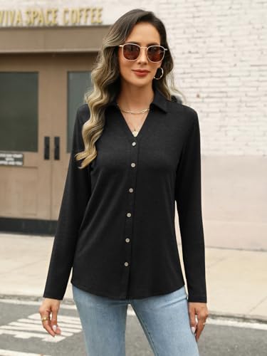 Womens Long Sleeve Tops Button Down Shirts Dressy Casual Fall Tops Trendy Tunic Tops