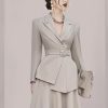 41RFjAY4FHL.jpg Women's Skirt Suit Spring Autumn Belted Long Sleeve Blazer Loose Casual Skirt 2 Piece Set for Women