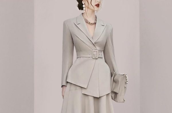 41RFjAY4FHL.jpg Women's Skirt Suit Spring Autumn Belted Long Sleeve Blazer Loose Casual Skirt 2 Piece Set for Women