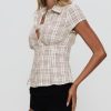 Women Y2K Cap Sleeve Button Down Shirt Slim Fit Crop Coquette Shirt V Neck 90s Vintage Preppy Blouse Top