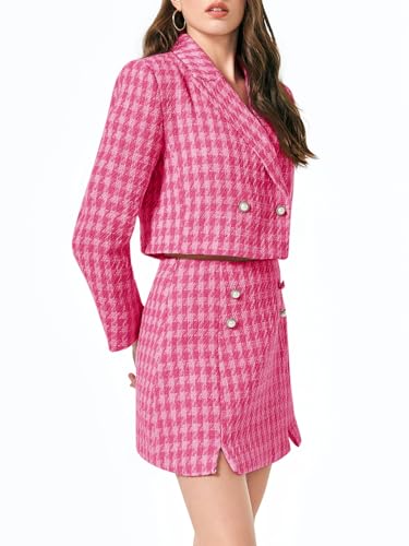 41TuzIhLw6L.jpg Womens Cropped Tweed Blazer Sets 2 Piece Outfits and Mini Skirt Sets Business Casual Suits
