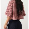 Women's Button Down Vintage Plaid Shirts Short Sleeve Crop Blouses Preppy Clothes