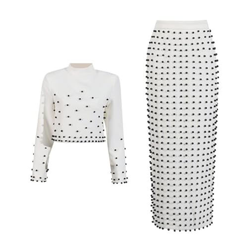 Women's Skirt Suit Spring Autumn Cropped Stand Collar Long Sleeve Top Slim Fit Skirt 2 Piece Set
