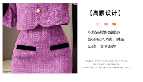 Women Vintage Tweed Two Piece Set Short Coat + Bodycon Skirt Suits Winter Elegant 2 Piece