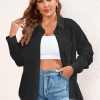 Women's Plus Size Button Down Shirts Long Sleeve Polo Blouses Fall Business Casual Tops with Pocket