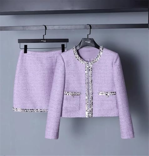 Women's High-End OL Skirt Set Elegant Wool Long-Sleeved Jacket Short Skirt Two-Piece Set