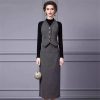 Women Elegant Office and Business Suit V-Neck Long-Sleeved Single-Breasted Tank Skirt 2 Piece Set