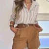 Striped Button Down Shirts for Women Dress Shirts Long Sleeve Casual Collared Office Work Shirt with Pocket