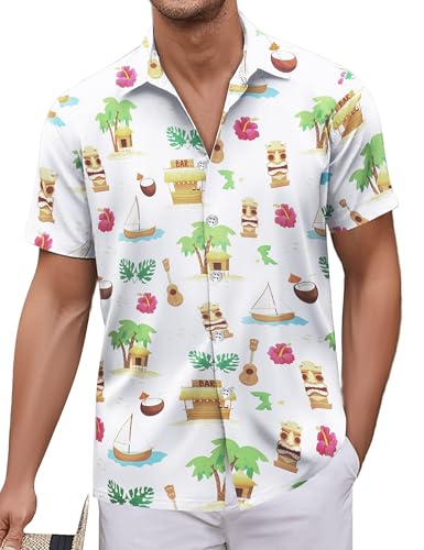 Mens Hawaiian Shirt, Short Sleeves Button Down Beach Clothing, Unisex Summer Flamingos Casual Aloha Floral Shirts
