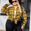 Womens Plus Size Flannel Shirts Plaid Shirts Long Sleeves Casual Button Down Collared Shacket Tops