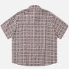 Cut-Out Heart Short Sleeve Shirt Collar Button Down Plaid Casual Tshirt Tops