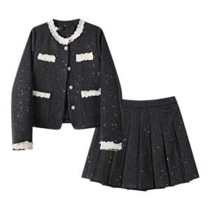 Set Female Winter Short Jacket Pleated Skirt Two-Piece Set