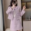 Women Fashion Small Fragrant Tweed Two Piece Set Jacket Coat Mini Skirt Suit French Elegant 2 Piece Outfits