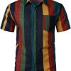 Men's Cotton Linen Vintage Pattern Printed Old Style Shirt Casual Short Sleeve Button Down Retro Shirts