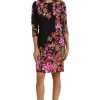Women's Crew Neck Knee Length 3/4 Sleeve Cascade Print Occasion Event Office Polished Chic Dress
