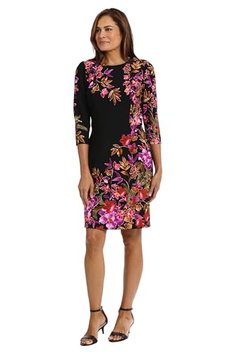 Women's Crew Neck Knee Length 3/4 Sleeve Cascade Print Occasion Event Office Polished Chic Dress