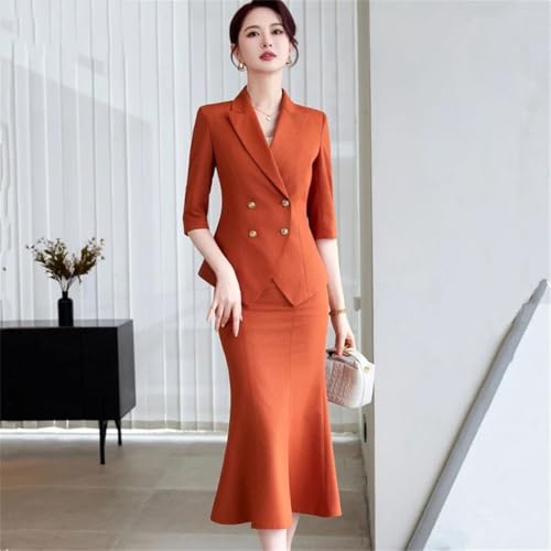 Women's Spring and Summer Solid Lapel Double-Breasted Half-Sleeved Suit Skirt Set