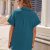 Women's Button Down Shirts Short Sleeve Casual Oversized Shirts Loose Collared V Neck Blouses