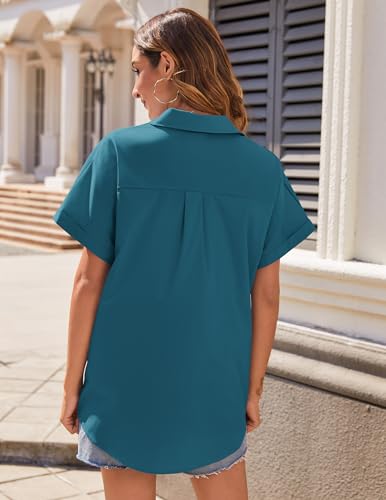 Women's Button Down Shirts Short Sleeve Casual Oversized Shirts Loose Collared V Neck Blouses