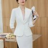 Women's Slim Two Piece Long Sleeve Notch Collar Single Button Suit Jacket and Skirt Set