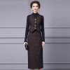 Women Elegant Office and Business Suit V-Neck Long-Sleeved Single-Breasted Tank Skirt 2 Piece Set