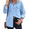 Women's Spring Long Sleeve Denim Jean Shirts Button Down Shirt Business Casual Tops