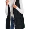 Womens Long Puffer Vests Outerwear Hooded Button Down Gilet Sleeveless Warm Winter Coats Jackets