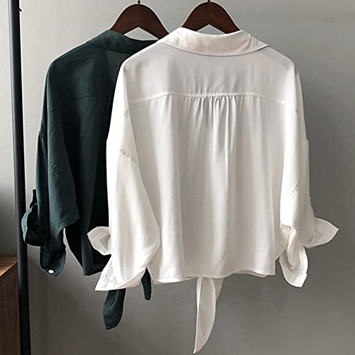 Womens Button Down V Neck Shirts 3/4 Sleeve Tie Front Loose Office Business Shirt Blouse Summer Casual Tops