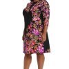Women's Crew Neck Knee Length 3/4 Sleeve Cascade Print Occasion Event Office Polished Chic Dress