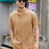 Mens Short Sleeve Cuban Camp Guayabera Shirt Linen Cotton Hippie Beach Button Down Shirts