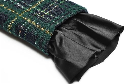 Women Winter Plaid Tweed Skirts Suit Bow Beading Long Sleeve Jacket Tassel Skirt 2 Pieces Set