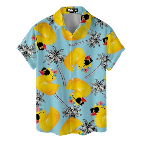 Funny Festival Pattern Hawaiian Shirt for Men Coloful Mens Hawaiian Shirts Short Sleeve Button Down Shirt Men