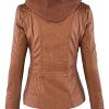 Women's Faux Leather Moto Biker Jacket Coat with Removable or Non-Removable Hood
